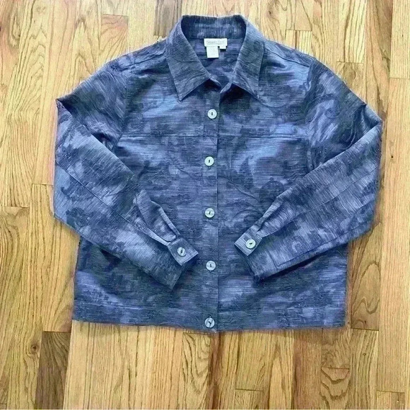 Coldwater Creek Jean Style Dressy Jacquard Jacket Size L Blue Beaded Casual Fun - Picture 3 of 10